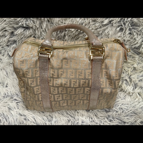 Authentic Vintage Fendi Metallic Boston Bag Zucchino Canvas - Picture 4 of 11